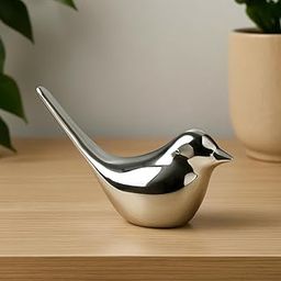 Hind Decor Handcrafted Silver Aluminum Bird Figurine – Modern Minimalist Tabletop Accent, 20 × 8.5 × 13.5 cm – Lightweight Metallic Home & Office Décor Gift-image-10