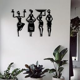 AUROMIN ; THE ART OF INGENUITY Tribal Women 4 Pcs Wall Decor Art | Wall Decoration Items For Living Room | Stylish Tribal Art Home Decor for Drawing Room-Pine wood-image-32