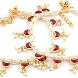 Pink Crescent Shape Kundan Drop Multistrand Anklets (2 Payals) For Women-ZPFK11554-image-55