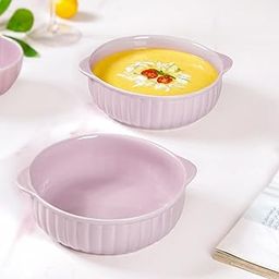 Nestasia Lilac Ceramic Baking & Serving Bowls Set of 2 | Durable, Lead Free, Ribbed Design, Microwave & Dishwasher Safe Perfect for Salads,Pasta,Snacks,Curry (800ml)-27