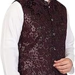 Men's Velvet Embossed Printed Modi Nehru Jacket Waistcoat: Party, Festive, Wedding Occasion Wear Multiple colors: Wine, Black-13