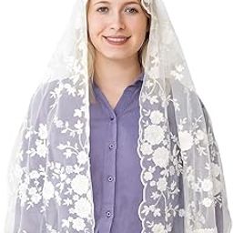 Women's Long Embroidered Church Veil Head Scarf – 1 Piece Lace Head Covering for Mass, Wedding, Bridesmaids, Chapel Mantilla for Prayer & Religious Services-image-6