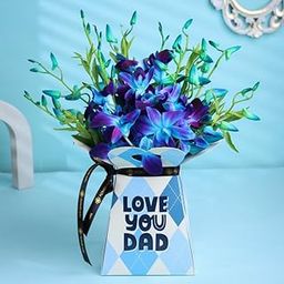FlowerAura Premium Fresh Live Flower Bouquet of 6 Blue Flowers In Box For Birthday Gift & Father's Day Gift For Dad | Papa | Father-In-Law | Grandfather | Daddy | Appa | Baba (Same Day Delivery)-3