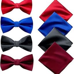 Premium Satin Bow Tie & Pocket Square Combo for Men | Adjustable Neckband for Perfect Fit Bow Tie for Suits & Tuxedo for Formal Events & Weddings (Pack of 4) (Red,Blue, Black & Maroon)-picture-51
