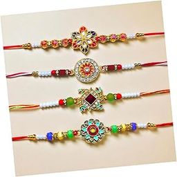 Decorative Rakhi with Multicolor Beads and Gold-Tone Floral Design PACK OF 1234-image-73