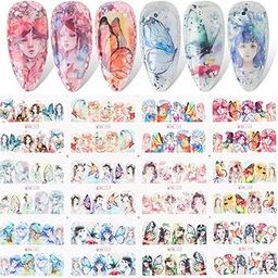 S.A.V.I 12 Sheets of DIY Nail Art Water Transfer Decals Japanese Girls Butterflies Nail Tattoo Stickers-image-67