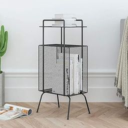 Indian Decor. 38033 Magazine Rack, Multi-Function Living Room Sofa Side Table, Wrought Iron Newspaper, Book Picture Book Rack, Corner Floor-Mounted Multi-Layer Bookshelf (Color : Black)-image-39