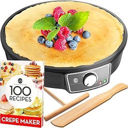 Non-Stick Electric Pancake Griddle Adjustable Temperature Dial Professional Crepe Maker Machine with Batter Spreader and Wooden Spatula-picture-2