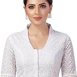 Women's Cotton Elbow Length Sleeves Chikankari Glass Neck with Saree Blouse.-image-93