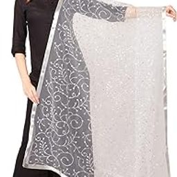 Women's Embroidered Silver Net Dupatta.-54