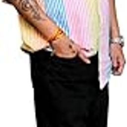 Casual Button-Down Shirt, Pastel Striped Pattern, Short Sleeves, Multi-Colour-image-91
