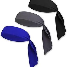 DC FLY Sports Headband with Tie Knot, Pack of 3, Moisture Wicking Sweatband for Running, Tennis, Training. (Black, Grey, Blue)-image-90
