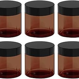 12 oz Amber Plastic Cosmetic Jars Leak Proof Container with Black Lid for Cream, Lotion, Powder, ointment, Beauty Products etc, 6 Pcs.-32