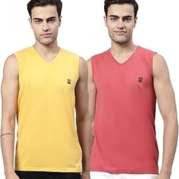 Regular Fit Cotton Solid Multicolor Gym Vest for Men (Pack of 2)-V_SL_YEL_PNK_02-XXL-image-15