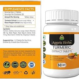 Appris Herbs Haldi extract (Turmeric - curcumin) 500mg 60 Tablets Help Boost Immunity | Blood Cleansing | Skin Problems | Anti-Oxidant | Strengthen Digestion | Anti-Inflammatory No. of Pack - 1-13