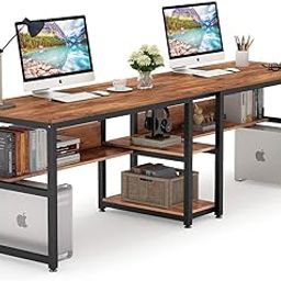 TEKAVO – Double Multi-Utility Office Table Computer Desk for Home Office Engineered Wood Finish Writing Study Computer Laptop Desk Table (200L x 60W x 75H cm) (Brown) / DIY-4