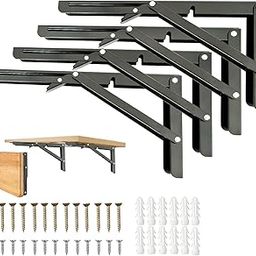 4tens Folding Shelf Brackets -Heavy Duty Metal Collapsible Shelf Bracket for Bench Table, Shelf Hinge Wall Mounted Space Saving DIY Bracket (40 cm, 4)-18