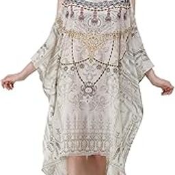 Short Cream Cut Shoulder Digital Printed | Georgette Kaftan | Vacation Wear | Beach Wear | Coverups | Kaftan Dress | For Women | Free Size [M-3XL]-image-86