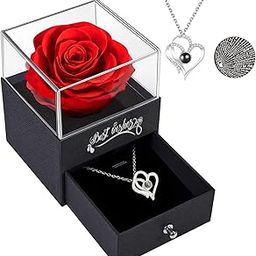 Pekos Forever Real Rose Gifts for Women | Preserved Rose Gift Box with Music Function and Romantic I Love You Necklace for Her Birthday, Mothers Day, Valentines Day, Anniversary, Christma-image-1