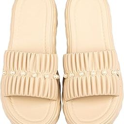 Women's Fuzzy Cross Band House Slippers Soft Plush Furry Fur Open Toe Cozy Memory Foam Winter Warm Comfy Slipper Indoor Outdoor Slippers for Women and Girls (CREAM, 7)-image-3