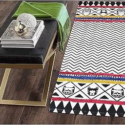 Altica Decor Hand Woven 100% Natural Cotton Export Quality Designer Rug,Carpet, Bed Side Runner for Bedroom,Living Room, Size-2x5 feet or 60 cms x 152 cms (Maroon & Black)-image-41