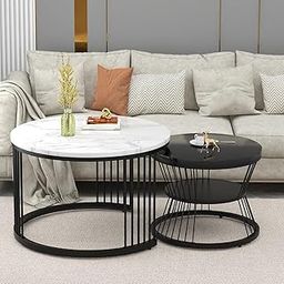 GIFTO SHOPPEE Round Nestings Coffee Table Set of 2 Piece for Living Room & Bedroom Garden, Hallway, Drawing Room Area, (Black & White)-image-16