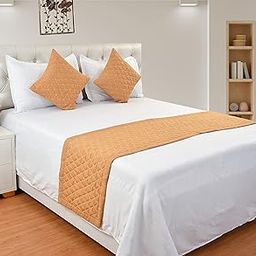 Harbell Home 200TC Solid Quilted Velvet Bed Runner Scarf with Matching Cushion Covers/Slipcover Mattress Protector/Bed Linen Scarf/Decorative Set for Bedrooms/Hotel Rooms/Guest Rooms. (Golden)-image-80