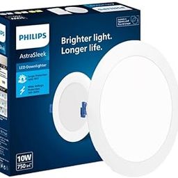 PHILIPS Astra Sleek 10-watt Round LED Downlighter | LED Ceiling Light for Home and Hall | Cut Out: 110 mm, Color: Cool Day Light, Pack of 1-Polycarbonate-10