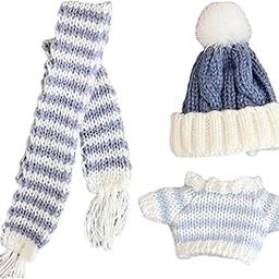 CALANDIS™ Doll Sweater Clothes Set Dress up Clothing Hat Doll Clothes for Pendant Doll blue striped set-image-25