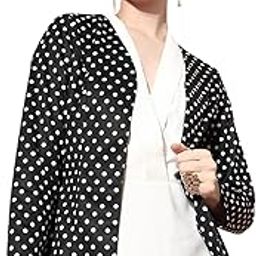Women Polka Dot Printed Collarless Open Front Straight Jacket-image-12
