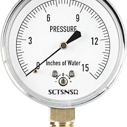 SCTSNSR 0 to 15 Inches of Water Column Pressure Gauge, Capsule Measurement System, 2.5 inch Dial, 1/4" NPT Lower Mount, Chrome Plated Case, for Gas Line, Regulator, Air, Low Pressure Test-17