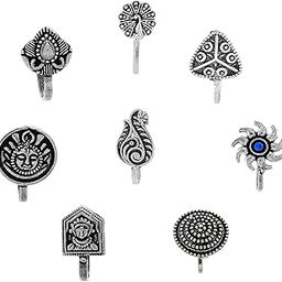 Anuradha Art Silver Finish oxidised Nose pin Combo Set | Oxidised nose Ring without piercing small | Studs nose Ring, Clip on Stud Nose Pin-picture-2