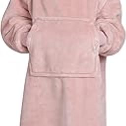 Waitu Wearable Blanket for Kids, Wearable Blanket Hoodie for Teens Girls Boys, Warm Blanket Sweatshirt Gift for Teenage, Hoodie Blanket with Sleeves and Giant Pocket - Pink-7