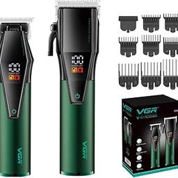 VGR V-677 Professional Salon Series Hair Clipper Trimmer Combo Set - 440 Minutes Runtime, 4000mAh Lithium Battery, Ceramic & Stainless Steel blades, Adjustable Taper Lever, LED Display (Green/Black)-image-19