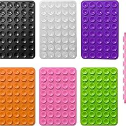 Ahamo 6-Pack Multicolor Silicone Suction Phone Case with 80 Sticky Grips - Secure Phone Back Holder for iPhone 15/14/13/12, Samsung Galaxy S23/S22 (Pink, Orange, Green, Clear, Black, Purple)-15