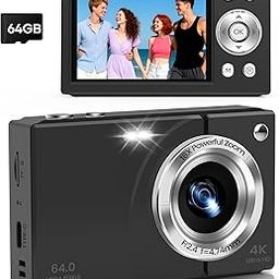 Digital Camera, 4K Vlogging Camera with Autofocus, 64MP, 16X Zoom, 64GB Card Included, Built-in Battery, Small Digital Camera for Teen Adult Beginners, Ideal for Travel & YouTube - Black-image-76