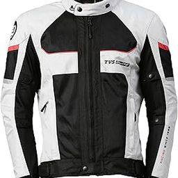 TVS Riding Jacket with Impact Resistance& High Abrasion, Challenger 3-Layer with All Weather Adaptability, CE Level 2 Armour Protection- Bike Jackets for Men, Tailored Comfort - (White-XL)-52