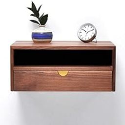 Genuine Decor Solid Walnut Floating nightstand with Drawer and Shelf, mid Century Bedside Table, mid Century Modern End Table nightstand for Bedroom-13