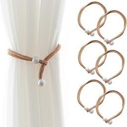 Curtain Tieback, 6pcs Curtain Holder, Polyester Curtain Holdbacks with Imitation Pearl, Convenient Tie Backs Decorative Curtains Tie Band for Window (3pairs Yellow)-14