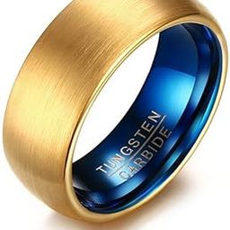 8MM Classical Gold Plated Blue Tungsten Ring for Men/Boys-23