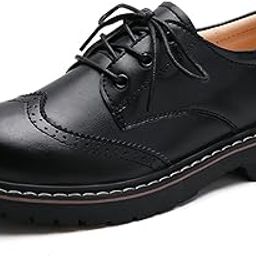 Oxford Shoes for Women,Perforated Lace-up Round Toe Leather Low Heel Brogues Shoe for Girls Ladies Women-image-67