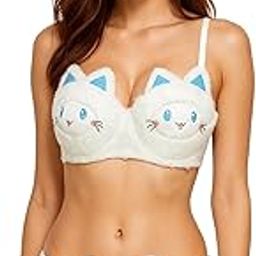 Women Padded Soft & Cozy Cat Lingerie Set - Cute Animal Design Warm Push Up Bra and Panty Set Fuzzy Underweard-image-96