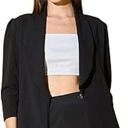 Sleek Black Open Front Solid Women's Blazer-17