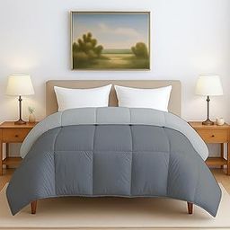 linenaffairs Bed Comforter – Single Size - Silver&Dark Grey - 300 GSM Quilt Blanket Rajai – Winter Warm Down Alternative Duvet Insert with Corner Ties-image-20