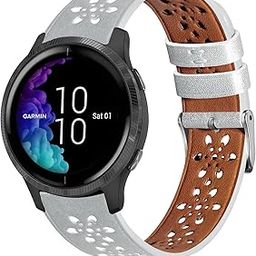 BOTNUW Lace Leather Band Compatible with Garmin Vivoactive 3/Vivoactive 3 Music Bands/Vivoactive 5 Bands,Garmin Venu/Venu 2 Plus Bands Women Men,20mm Breathable Slim Hollow-out Sports Replacement Band-22