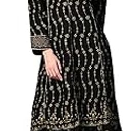 Women's Long Cotton Black Gown with Beautiful Sequin Embroidery | Back Front Floral Print All Day Comfrotable 3/4 Sleeves Maxi Dress for Girls-picture-15