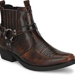 Black/Tan Synthetic Leather Cow Boy Boots for Men's-image-10