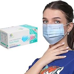 Wellvian Adult Mask Disposable Face Mask Meltblown Mask Surgical Face Mask With Nose Pin & Latex Free Ear Loops Bfe = 99% Colour : M. Blue Pack Of 50 Pcs-32