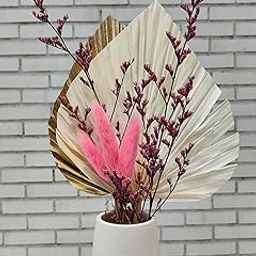 Palaasha Handcrafted Dried Flower Bouquet – Pink Bunny Tails, White & Gold Palm Leaves, Purple Statice | Eco-Friendly Long-Lasting Floral Arrangement | Vase Not Included | Home Table Décor Accent-image-78