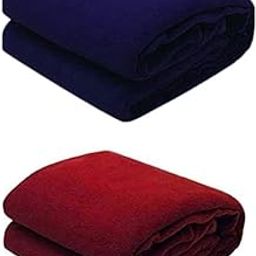 Wavva Plain Fleece 2 Single Bed Blankets-Maroon,Blue (Set of 2), reversible-image-43